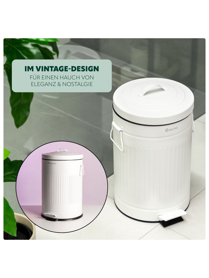 eluno Abfalleimer VINTAGE, Treteimer, 20 Liter Fassungsvermögen aus weißem Metall günstig kaufen onesize