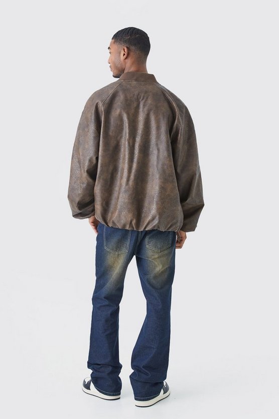 Tall Oversize Vintage PU Raglan Bomberjacke
