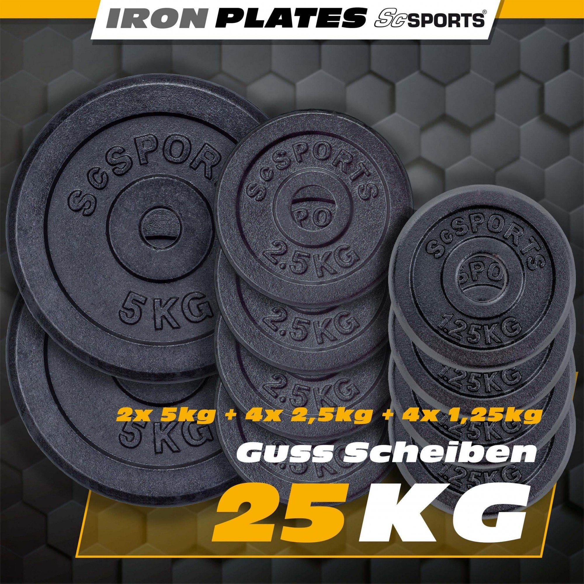ScSPORTS® Hantelscheiben Set 25 kg 30/31mm Gusseisen Gewichtsscheiben Gewichte, (10003478-tlg)