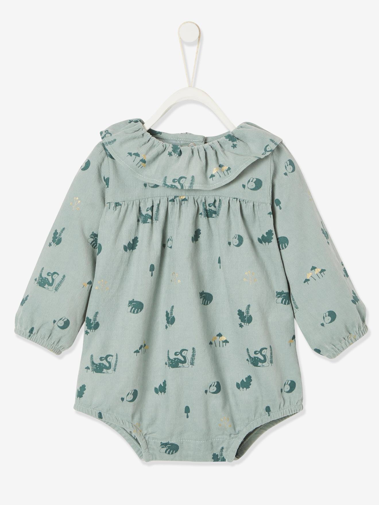 Vertbaudet Baby Kurzoverall aus bedrucktem Samt - grün