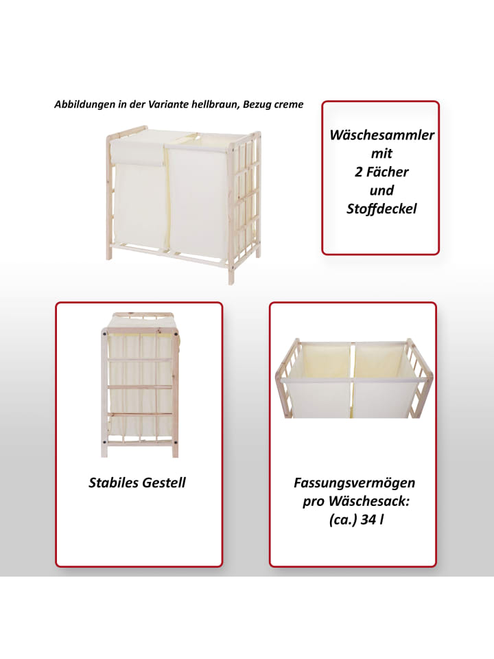 MCW Wäschesammler B60 mit 2x Wäschesack, Hellbraun, Bezug creme günstig kaufen onesize