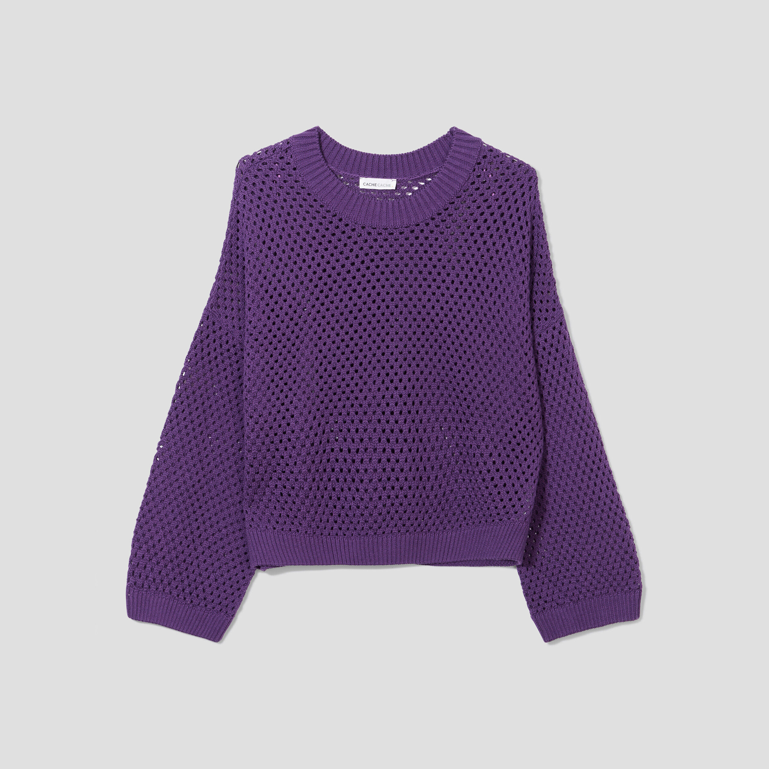 Pull ajouré col rond violet foncé femme | Cache Cache