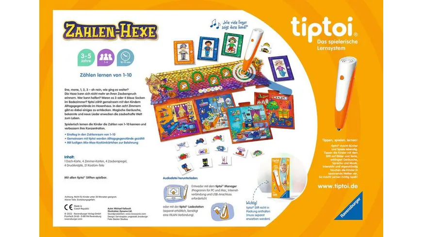 Ravensburger tiptoi - Spiel Zahlen-Hexe, Zählen lernen von 1 - 10 für Kinder ab 3 Jahren