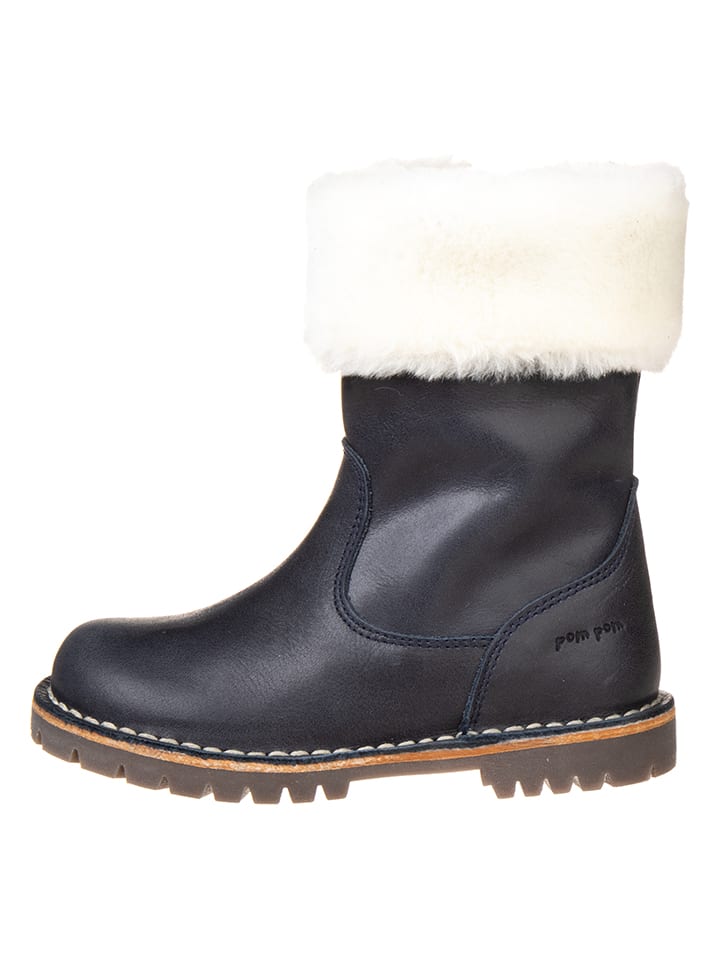POM POM Leder-Winterboots in Dunkelblau günstig kaufen
