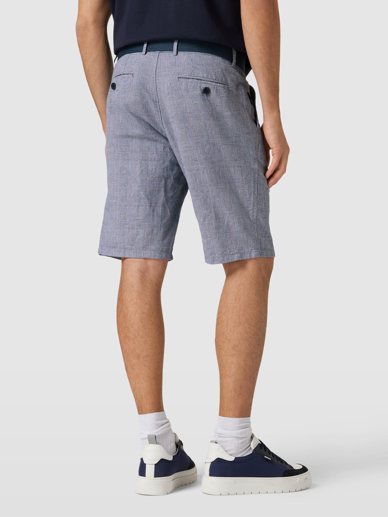 Leinenshorts mit Glencheck-Muster in dunkelblau