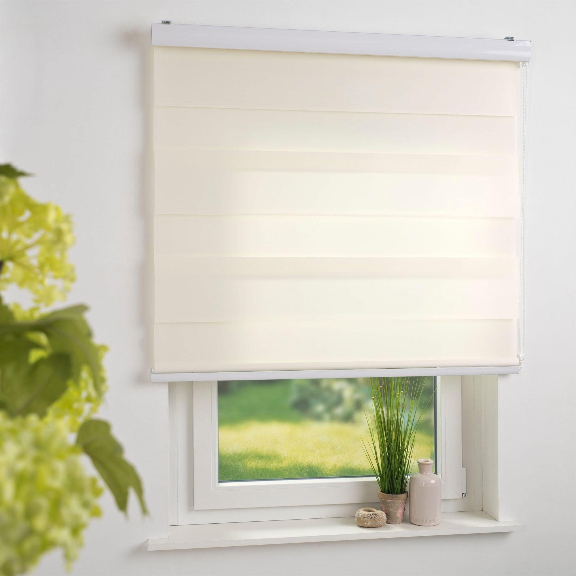 Doppelrollo DUO-Rollo mit 20 cm Streifen, Liedeco, Lichtschutz, mit Bohren, verschraubt, im Fixmaß