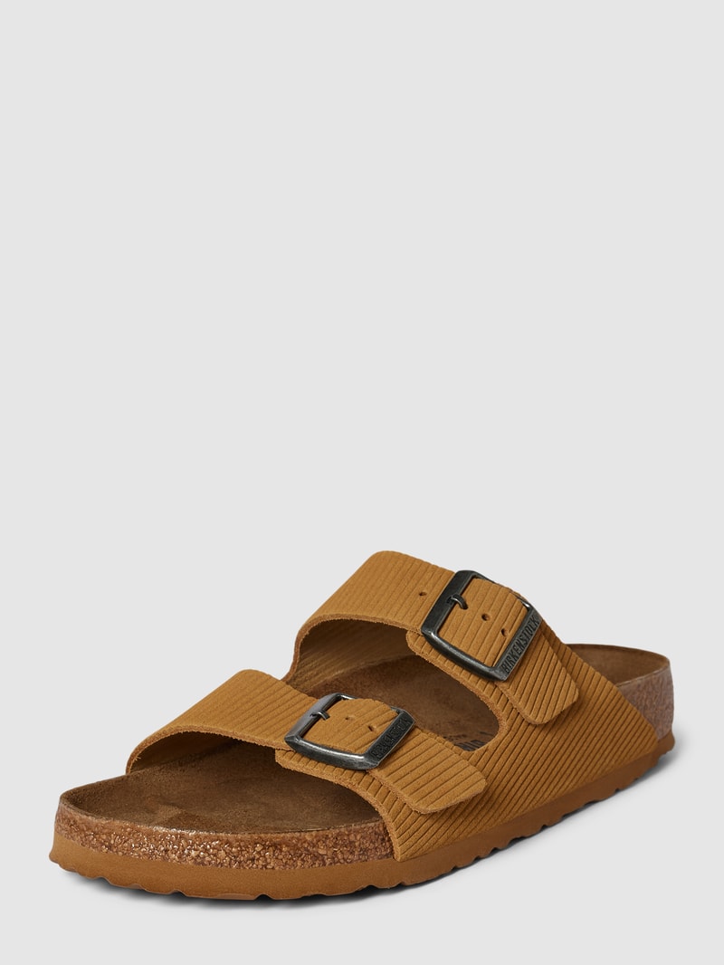 Slides aus echtem Leder in Cord-Optik Modell 'Corduroy' in hellbraun