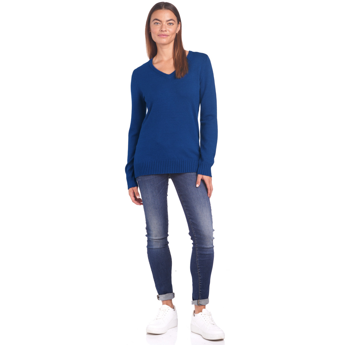 Damen Feinstrickpullover mit V-Ausschnitt