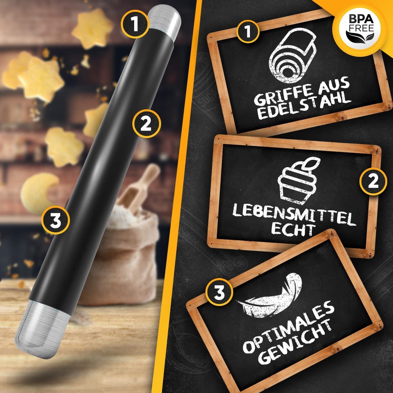 Loco Bird Teigroller aus BPA freiem Silikon Silikon, (Teigrolle mit Antihaftbeschichtung, Nudelholz Silikon ohne Griffe), Backzubehör für Fondant Roller, Pizza, Kuchen, Nudelteig und Mürbeteig