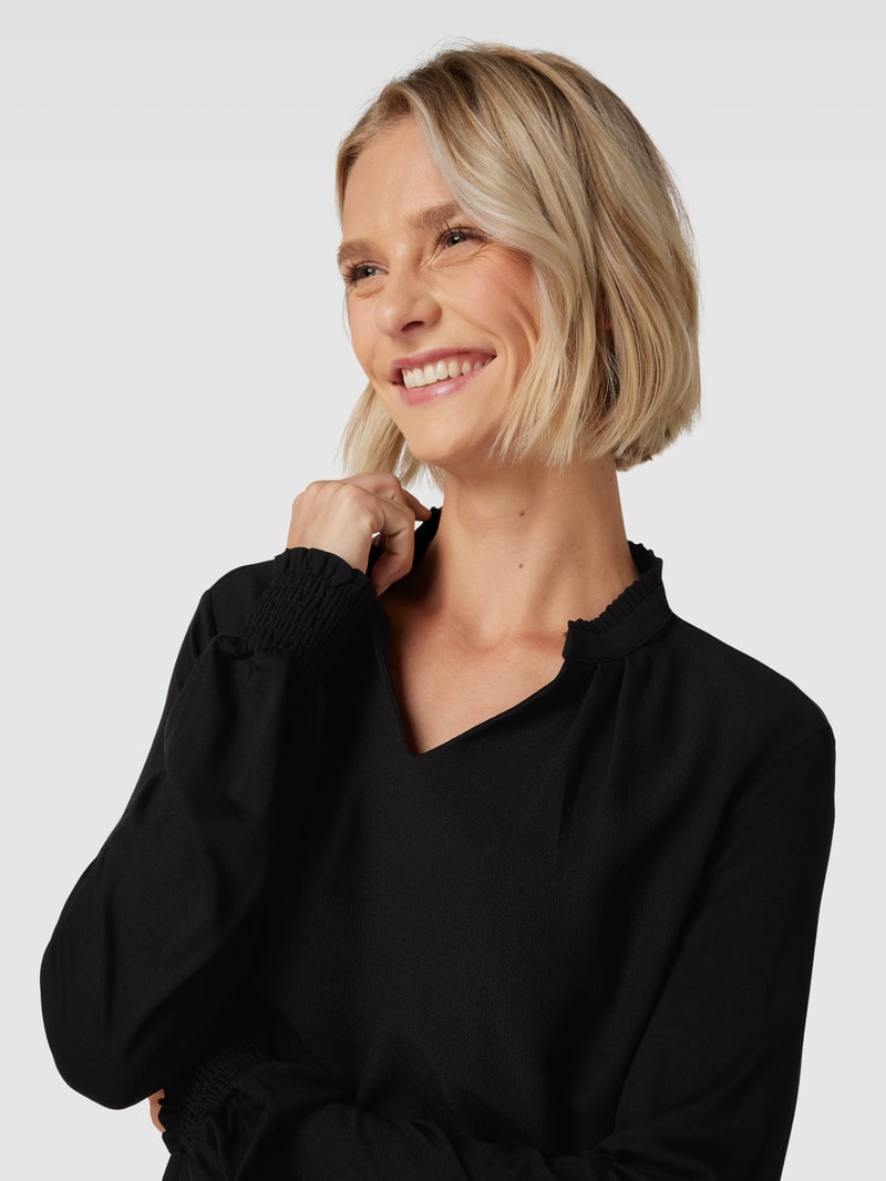Blusenshirt mit Stehkragen und V-Ausschnitt in schwarz