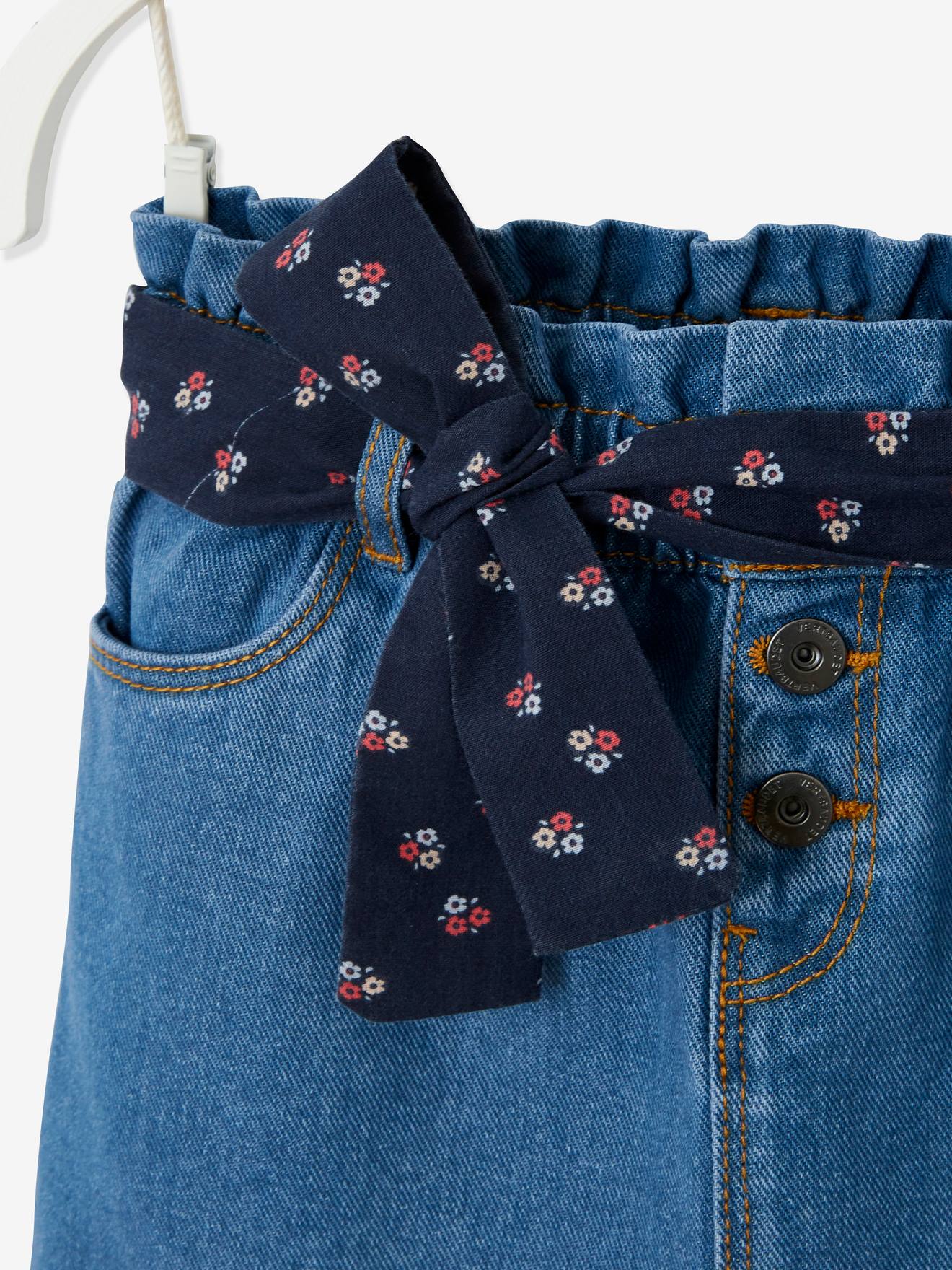 Vertbaudet Mädchen Jeansrock, Paperbag-Bund - blue stone