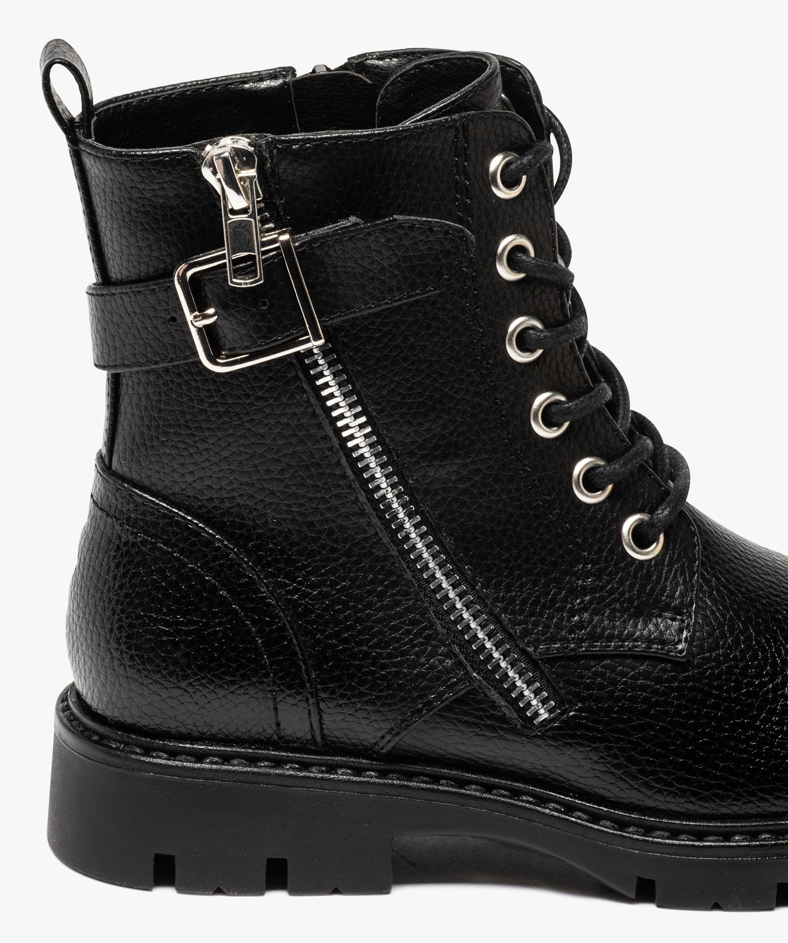 Boots fille à lacets style rock fermeture zippée noir | GEMO