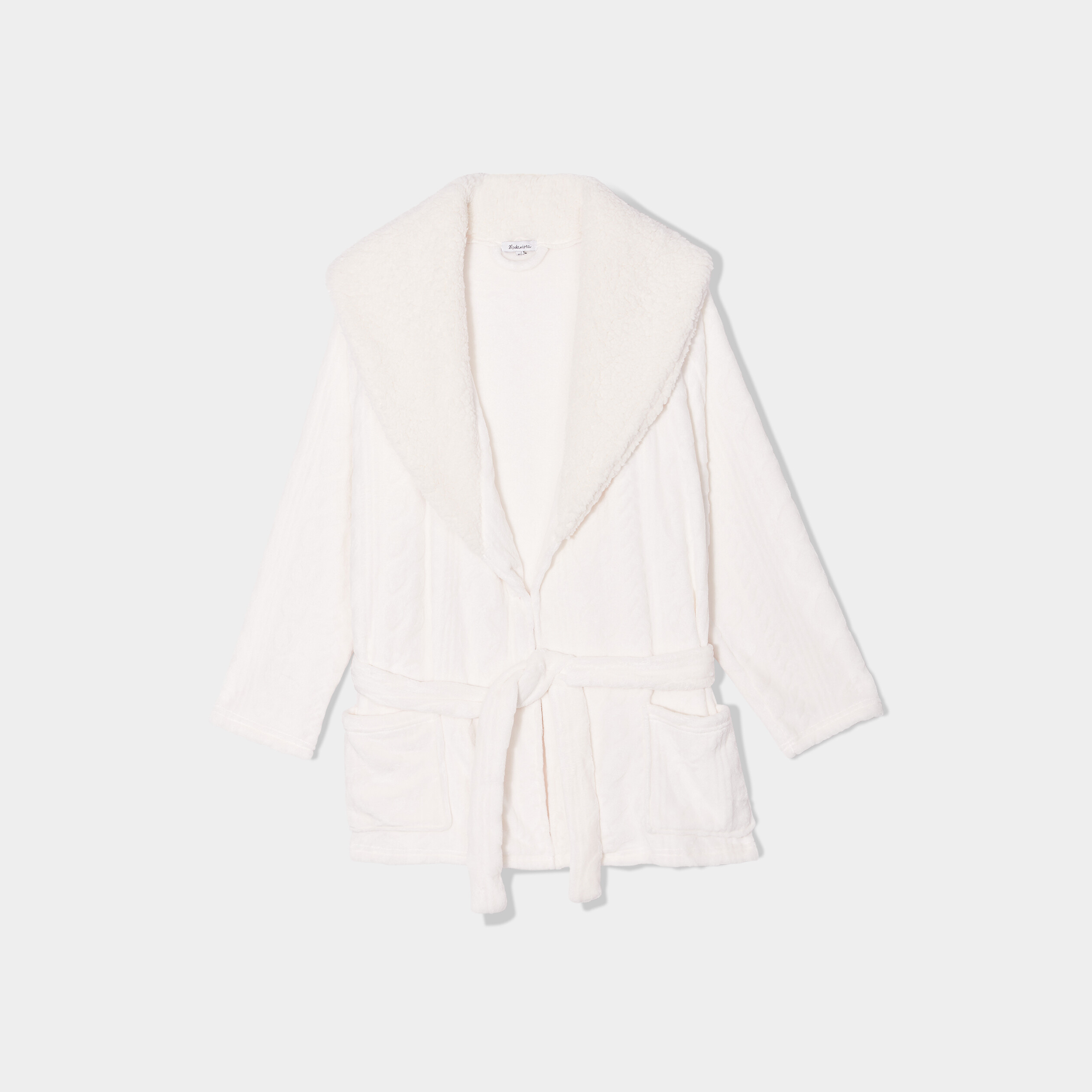 Peignoir court col châle laine mouton blanc femme grande taille | La Halle