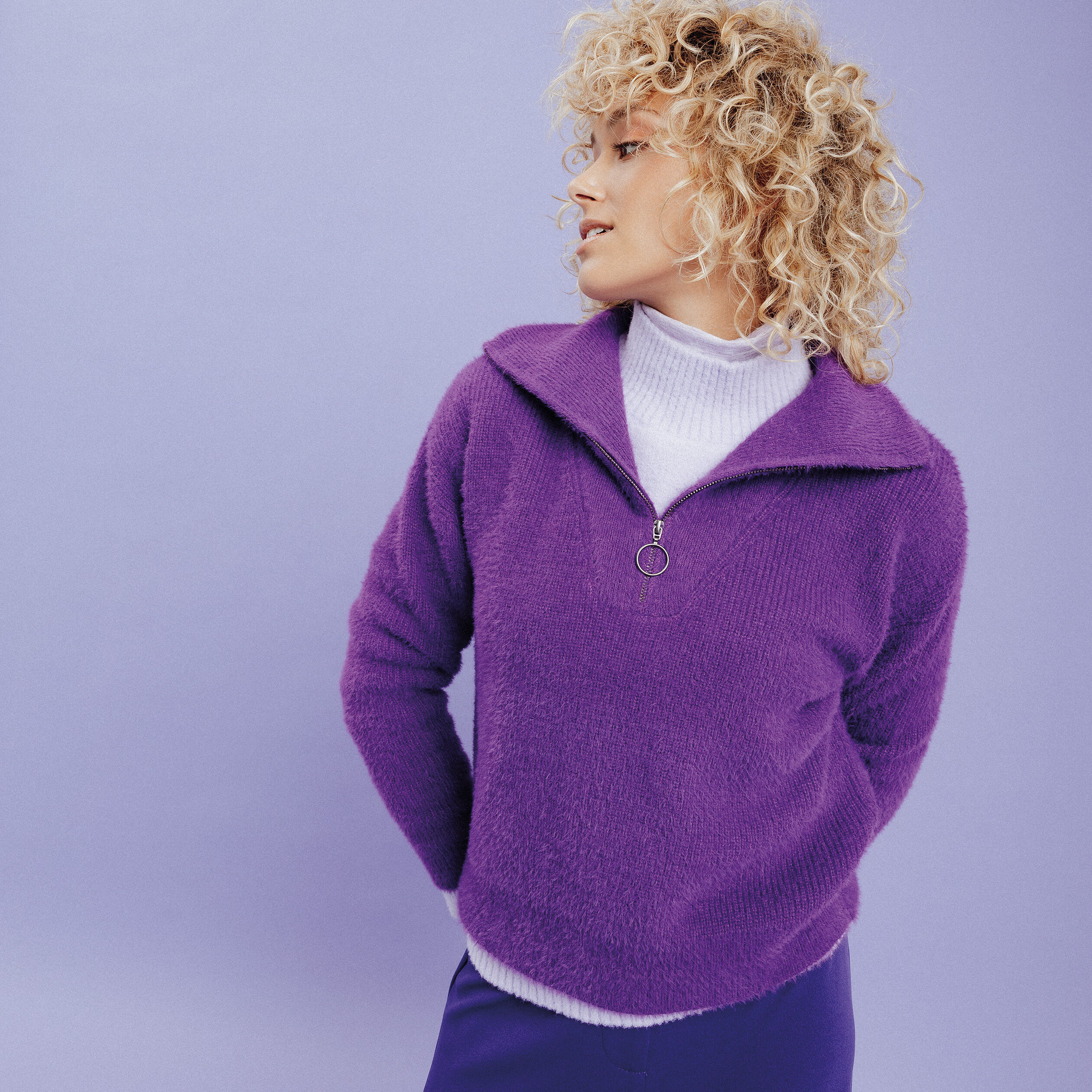 Pull col camionneur violet foncé femme | Cache Cache