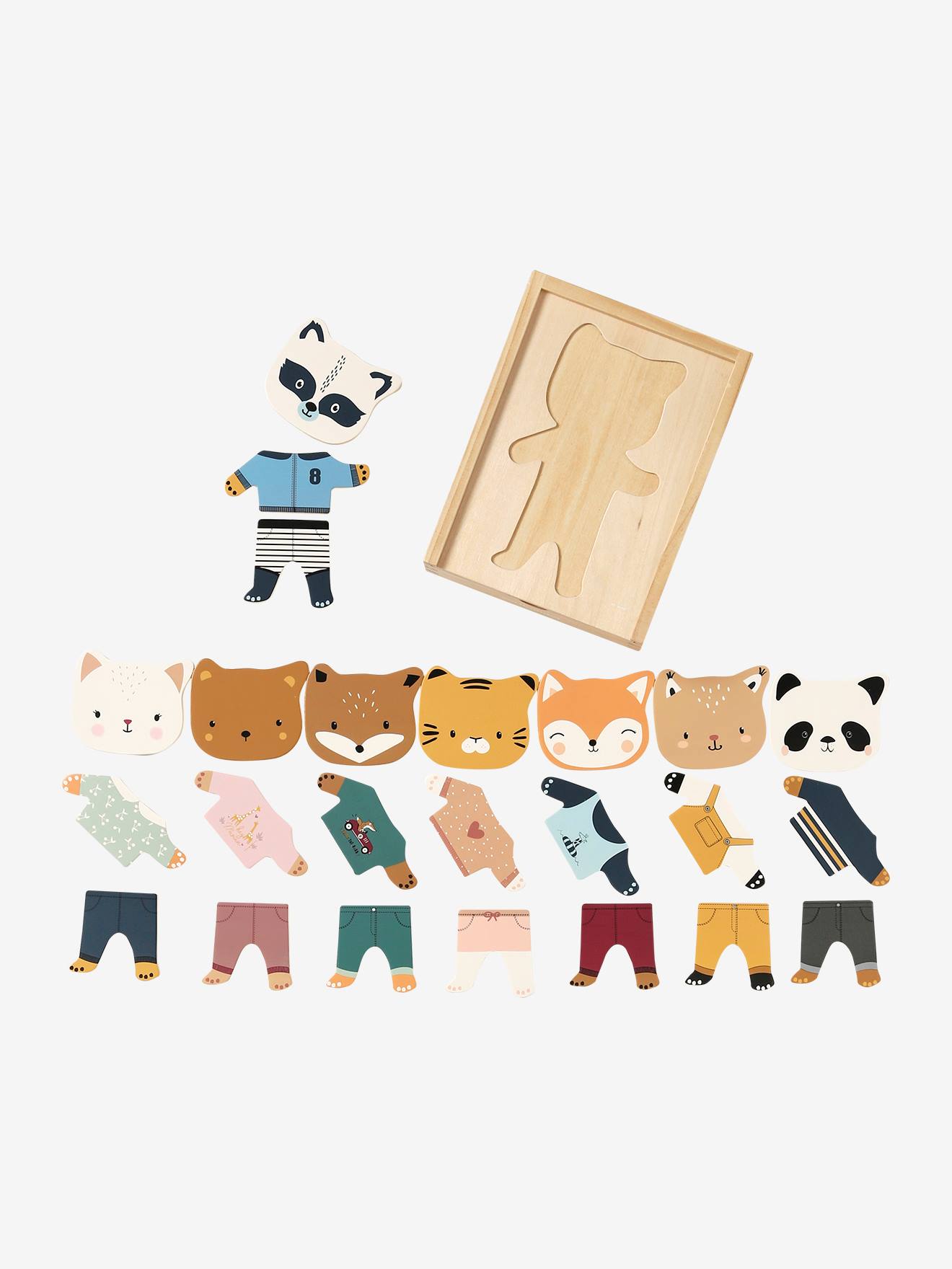 Vertbaudet Kleinkinder Steckspiel mit Anzieh-Tieren, Holz FSC - natur