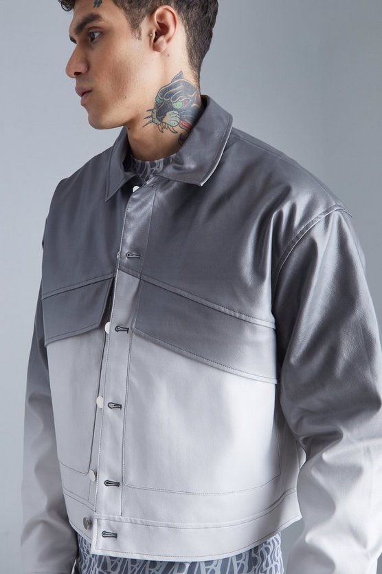 Kastige PU Harrington-Jacke mit Farbverlauf
