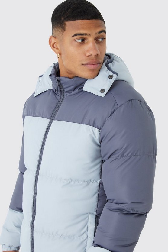 Colorblock Steppjacke mit Kapuze