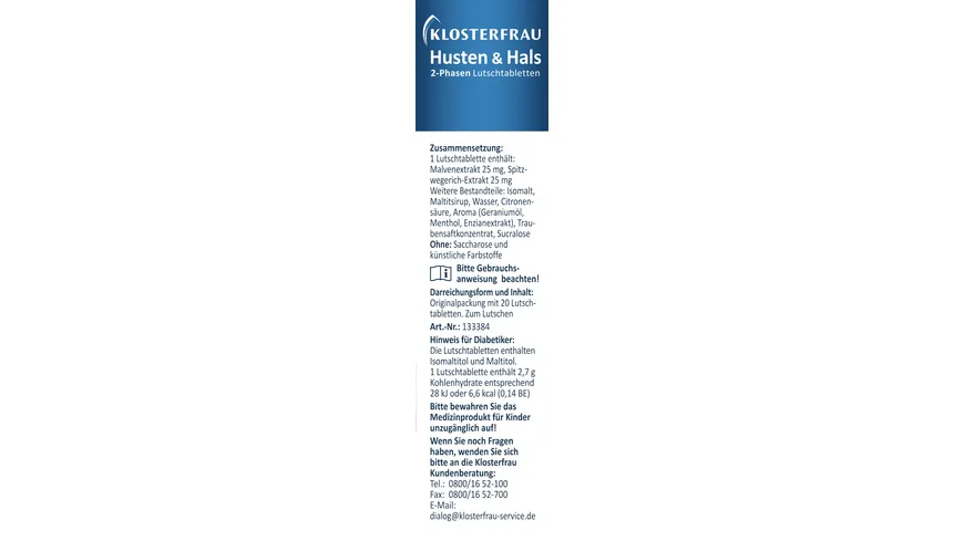 Klosterfrau Broncholind Husten & Hals Lutschtabletten 20 Stk