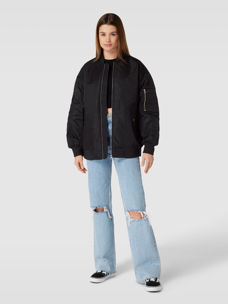 Oversized Bomberjacke mit Label-Stitching in black