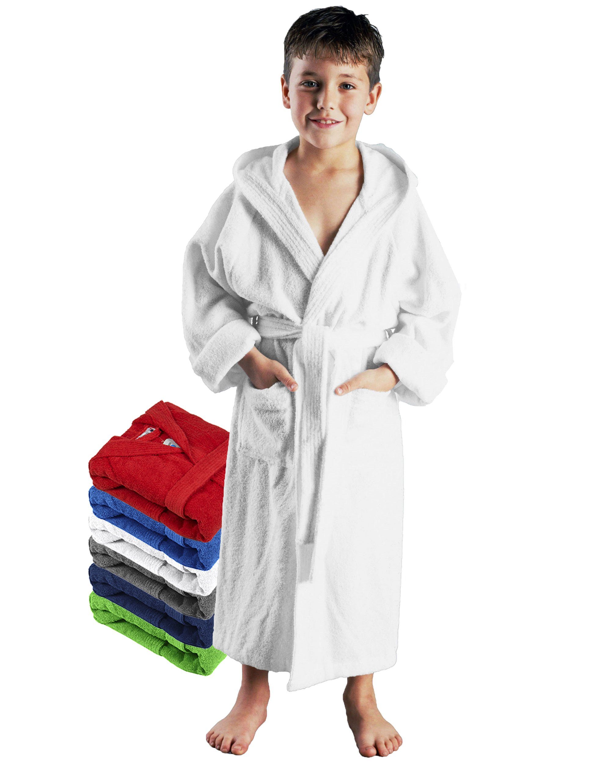 Arus Kinderbademantel für Jungen und Mädchen, mit Kapuze, 100% Baumwolle, mit zwei Taschen, farbenfroh