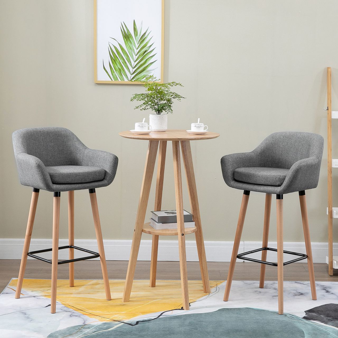 HOMCOM 2er-Set Barhocker, Barstuhl, Bistrohocker, Küchenhocker mit Sitzkissen