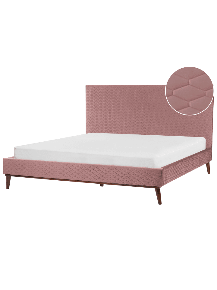 Beliani Doppelbett BAYONNE in Rosa/Dunkler Holzfarbton - (W) 191 x (H) 121 x (L) 212 cm günstig kaufen onesize