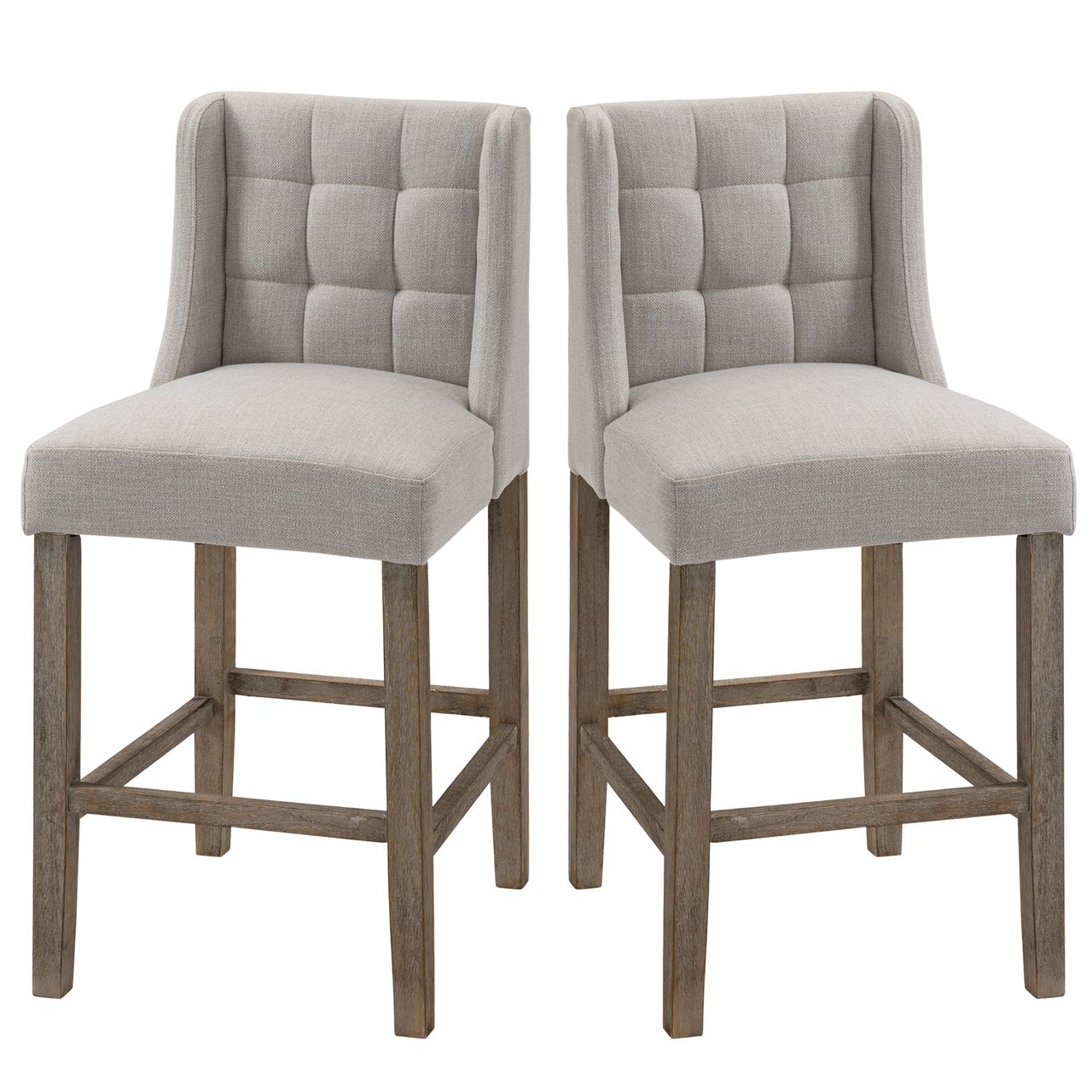 HOMCOM 2er-Set Barhocker moderne Küchenstühle Bistrohocker Barstühle für Küche mit Rückenlehne Tresenhocker Leinen-Touch Gummiholz Beige 47 x 50 x 101 cm