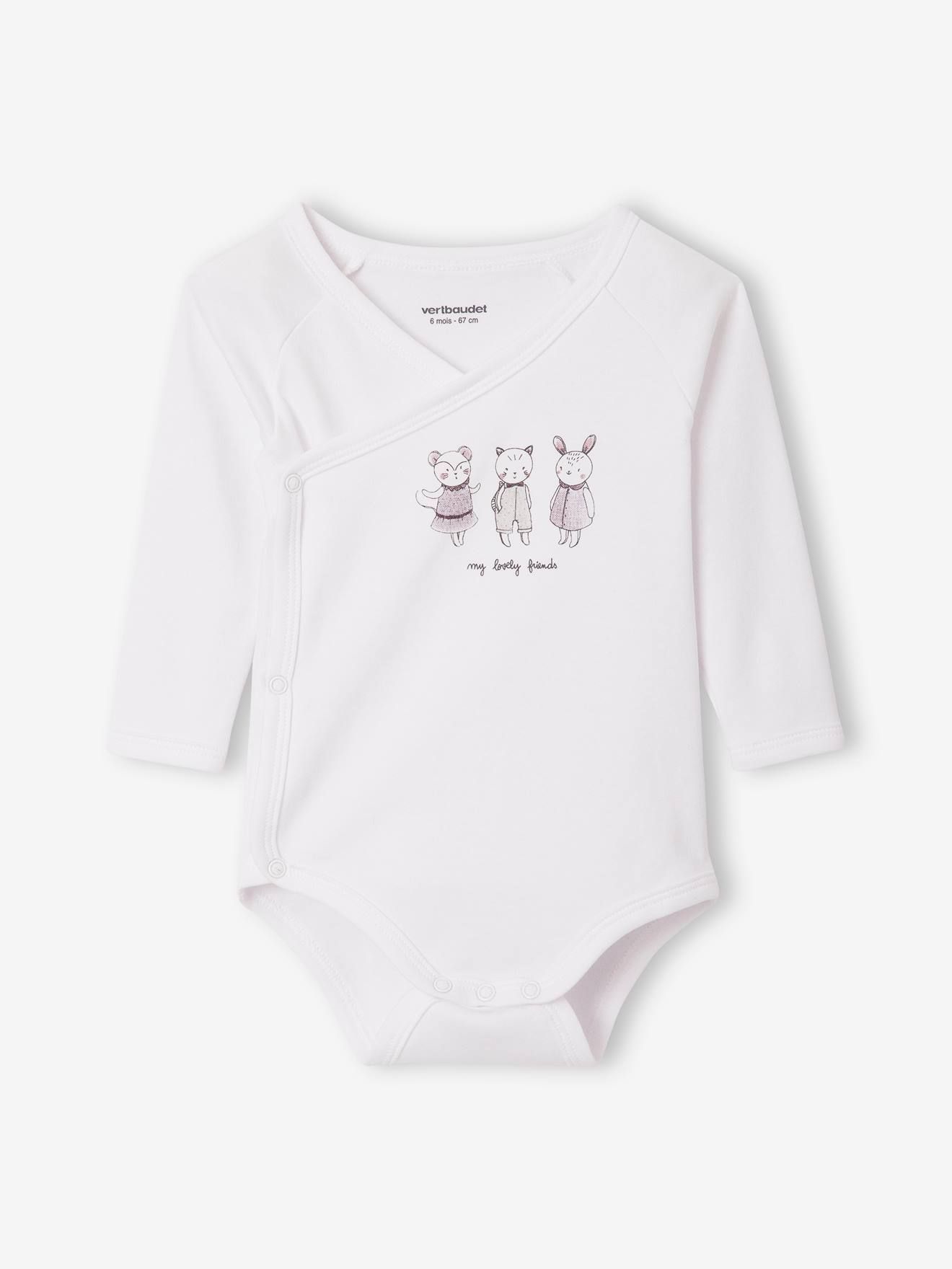 Lot de 5 bodies manches longues bébé ouverture naissance mauve