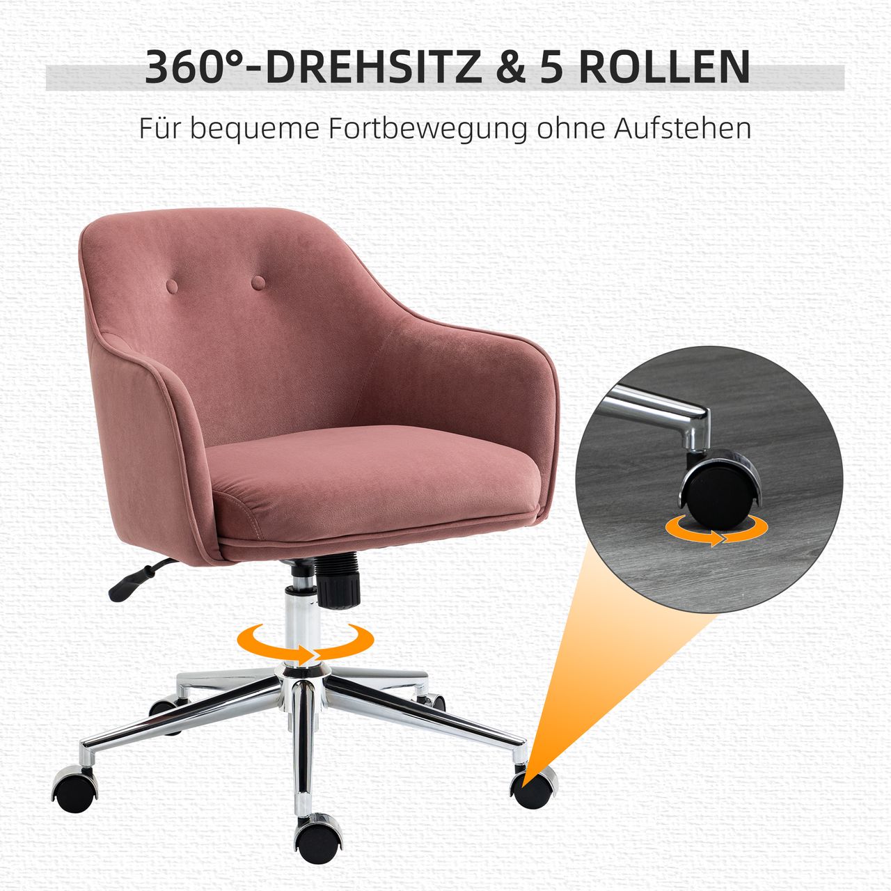 Vinsetto Bürostuhl mit Wippenfunktion Samt-Touch-Polyester Nylon Rot 61 x 59 x 80,5-90,5 cm
