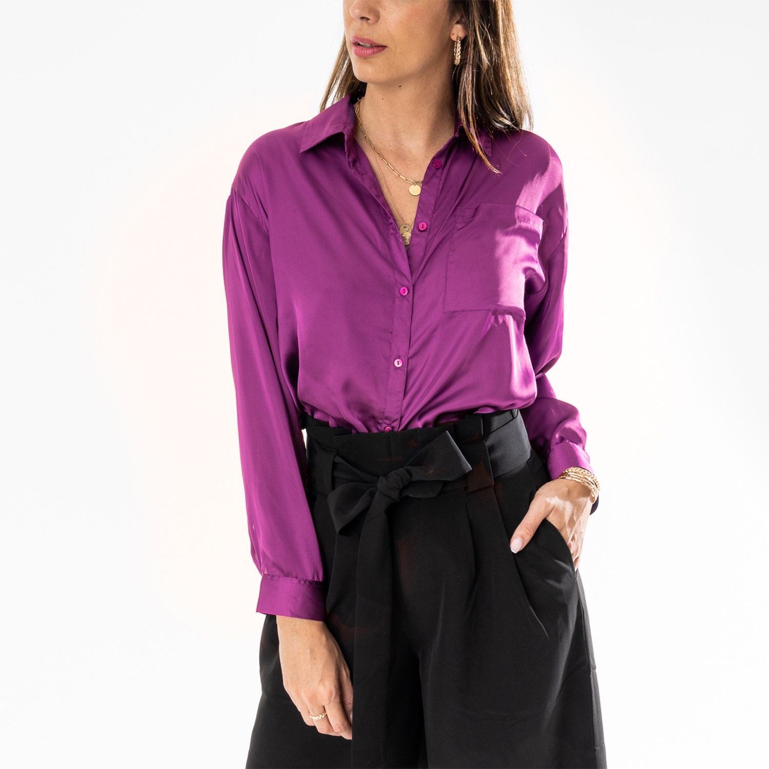 Chemise TEXTO fuchsia satiné
