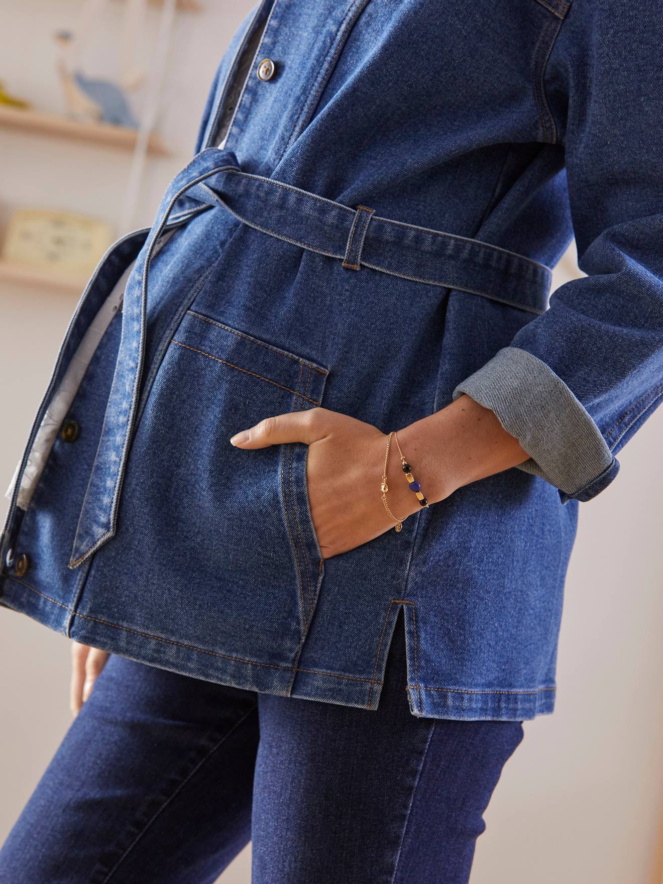 Vertbaudet Jeansjacke, Tragejacke für Schwangerschaft & Stillzeit - blau