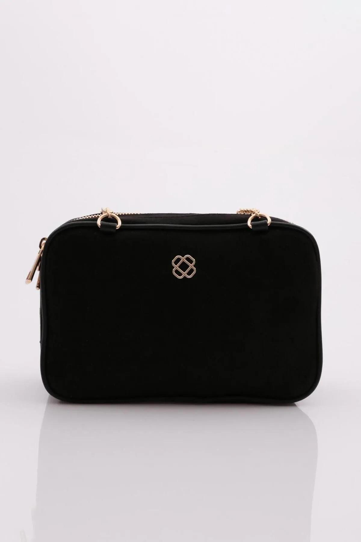 DGN  037 Damen-Tasche aus schwarzem Wildleder mit Doppelöse und Kette