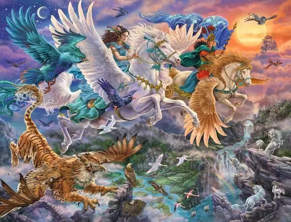 Puzzle 2000 Teile - Auf dem Pegasus durch die Lüfte