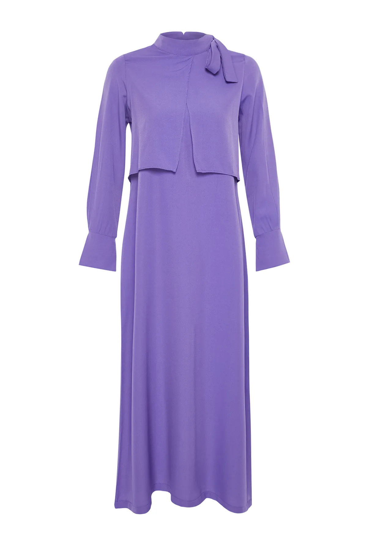 Trendyol Modest  Lilafarbenes, gewebtes Kleid mit Kragen und Krawatte TCTSS23EB00283