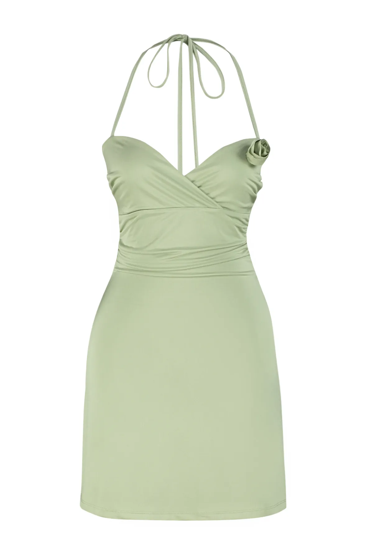 Trendyol Collection  Hellgrünes, tailliertes/Skater-Strickkleid mit Blumendetail, elegantes Abendkleid TPRSS24EL00107