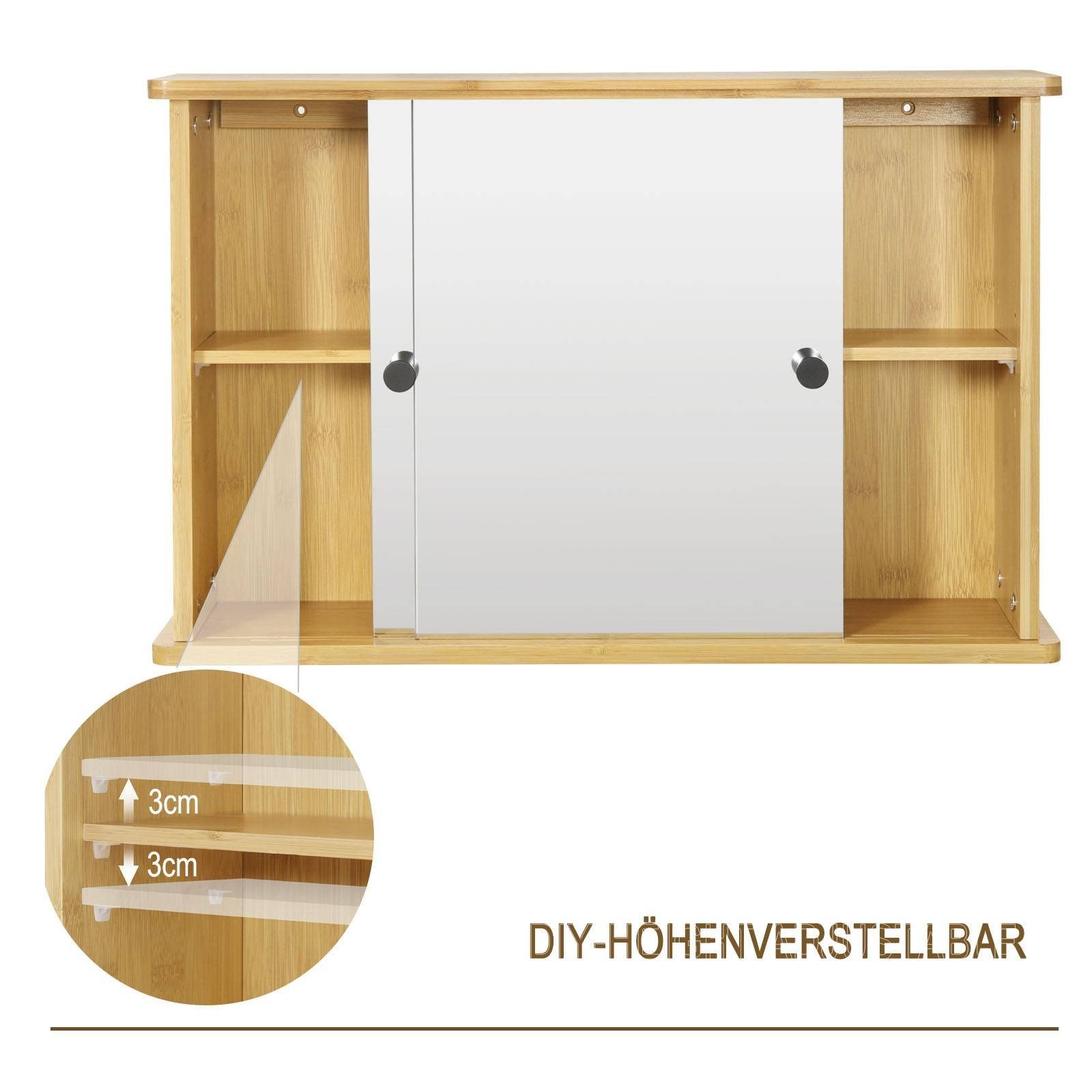EUGAD Badezimmerspiegelschrank mit Ablage, aus Bambus, 55x35,5x14 cm
