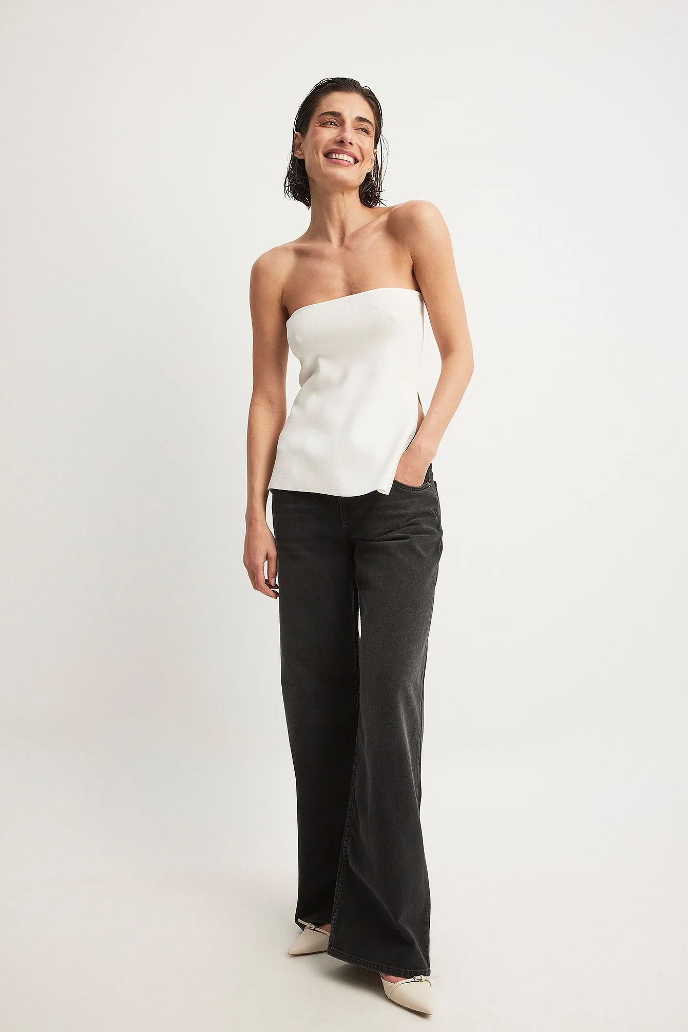 Knitted Slit Detail Tube Top