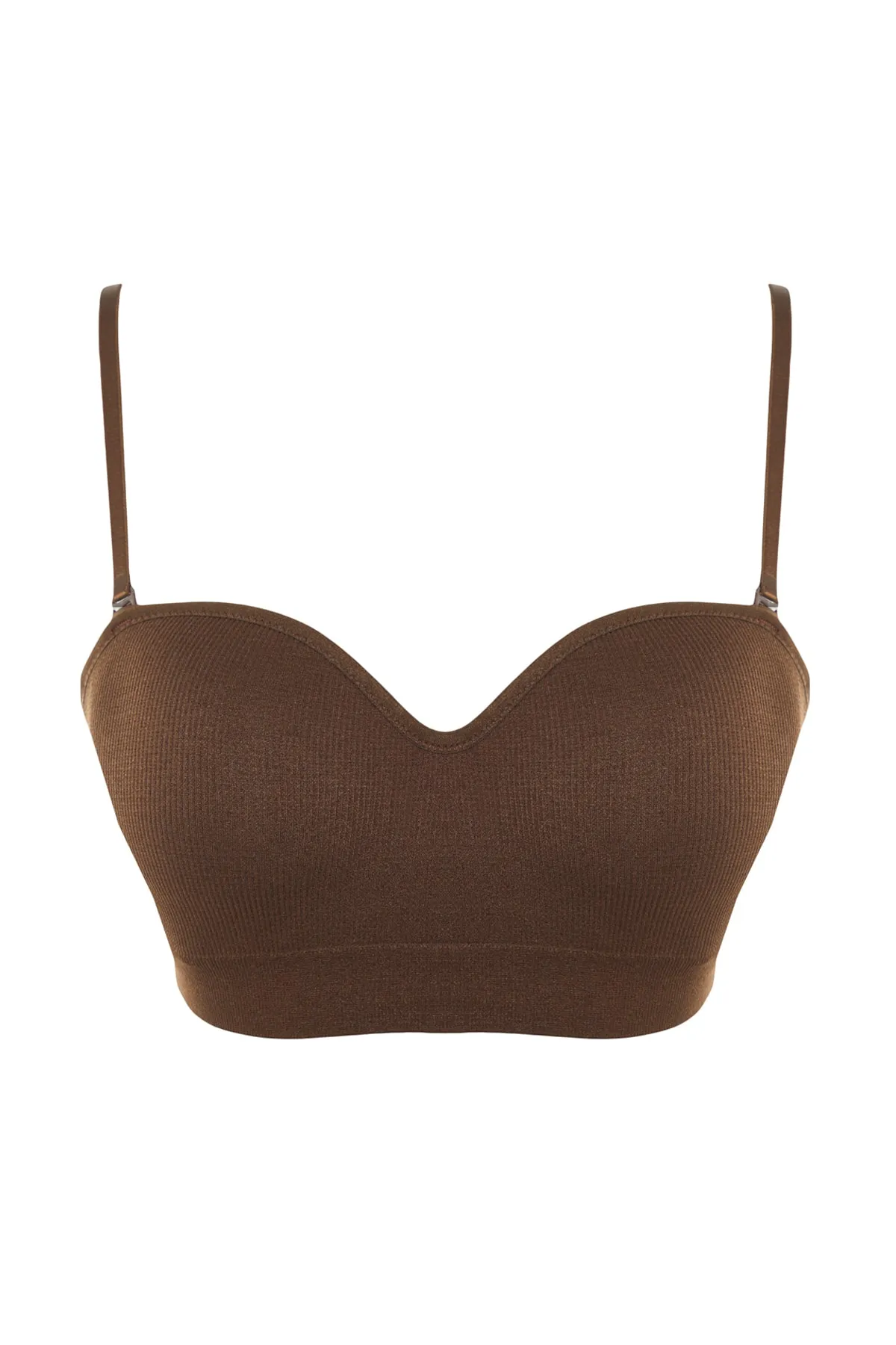 Trendyol Collection  Dunkelbrauner nahtloser/nahtlos beschichteter abnehmbarer trägerloser Strick-BH mit Träger THMAW23SU00069