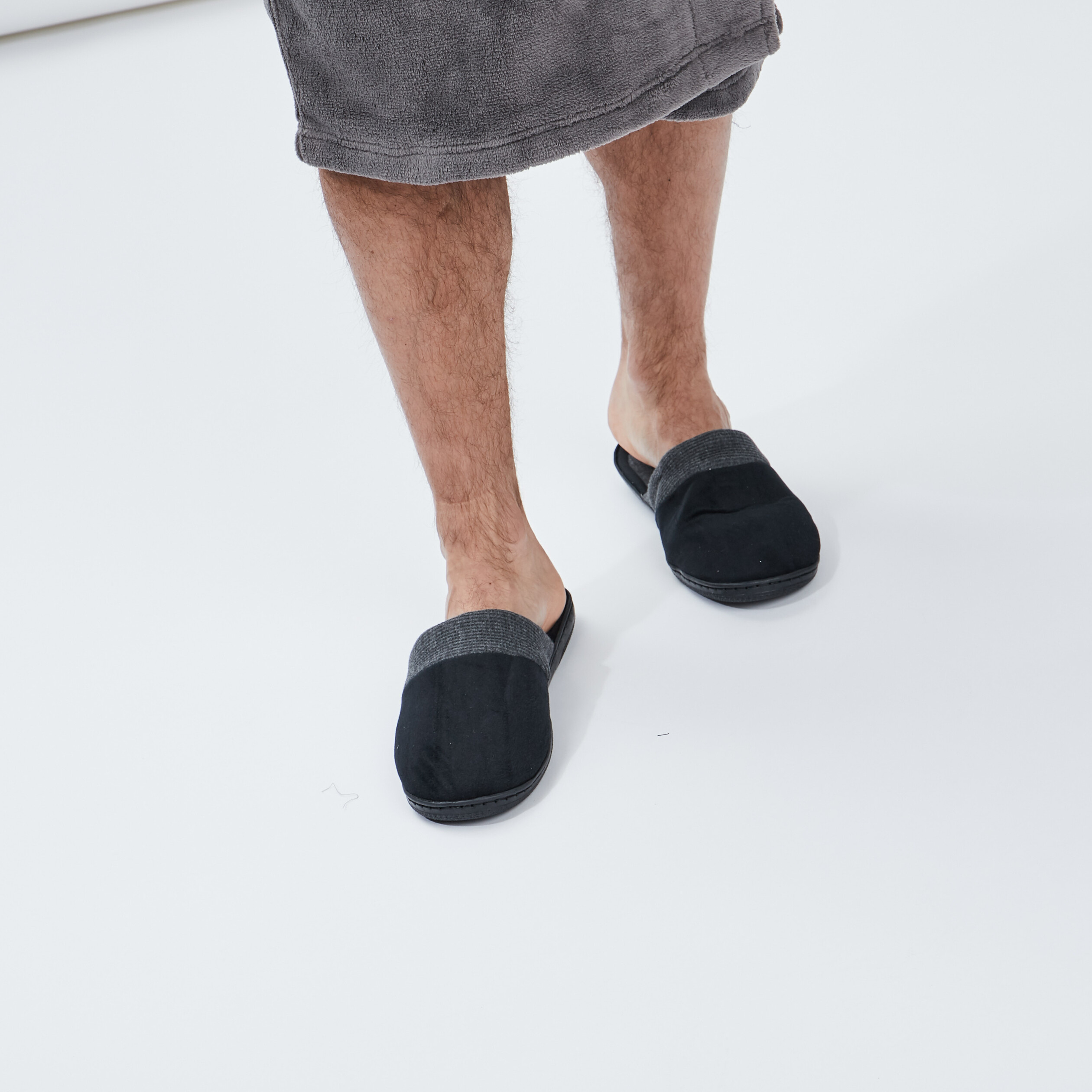 Chaussons mules mémoire de forme noir homme | La Halle