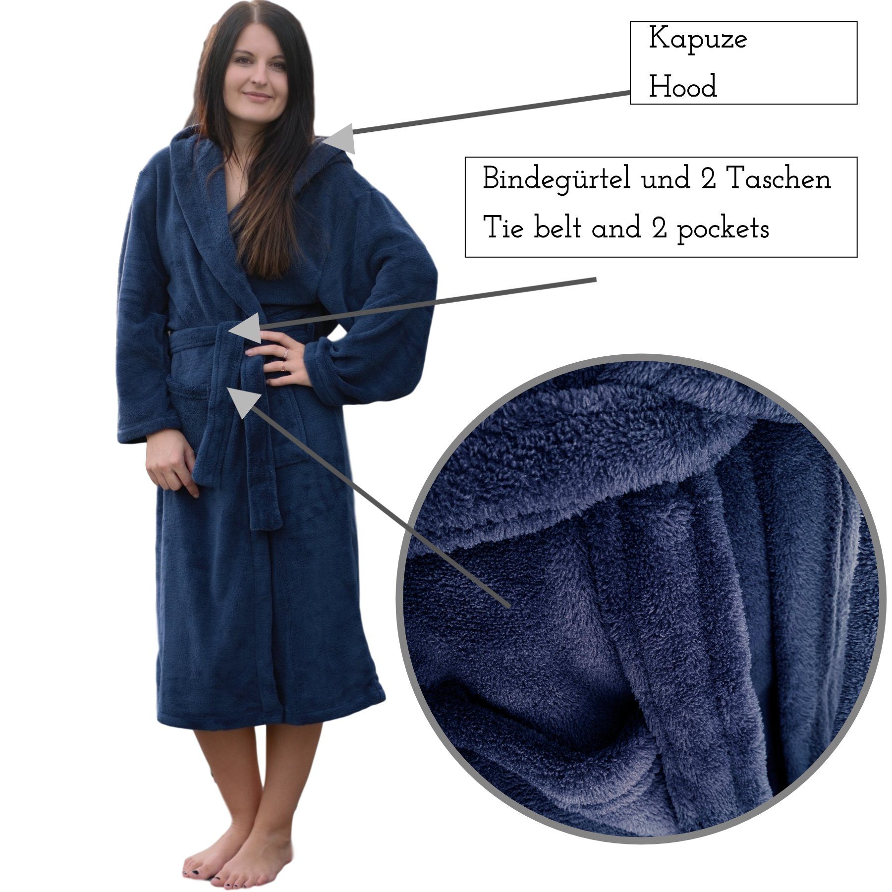 HOMELEVEL Unisex-Bademantel Bademantel Unisex Reise Morgenmantel Mikrofaser, Polyester