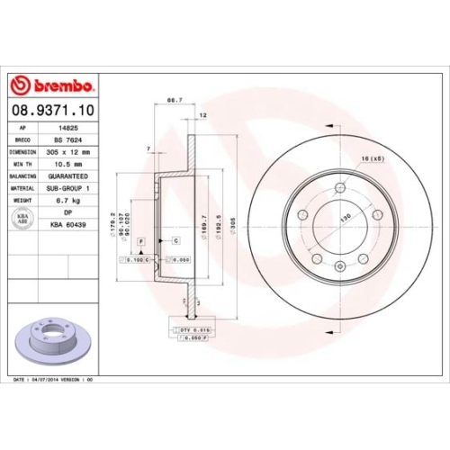 08.9371.10 BREMSSCHEIBE BREMBO  HA VP2 - ATU