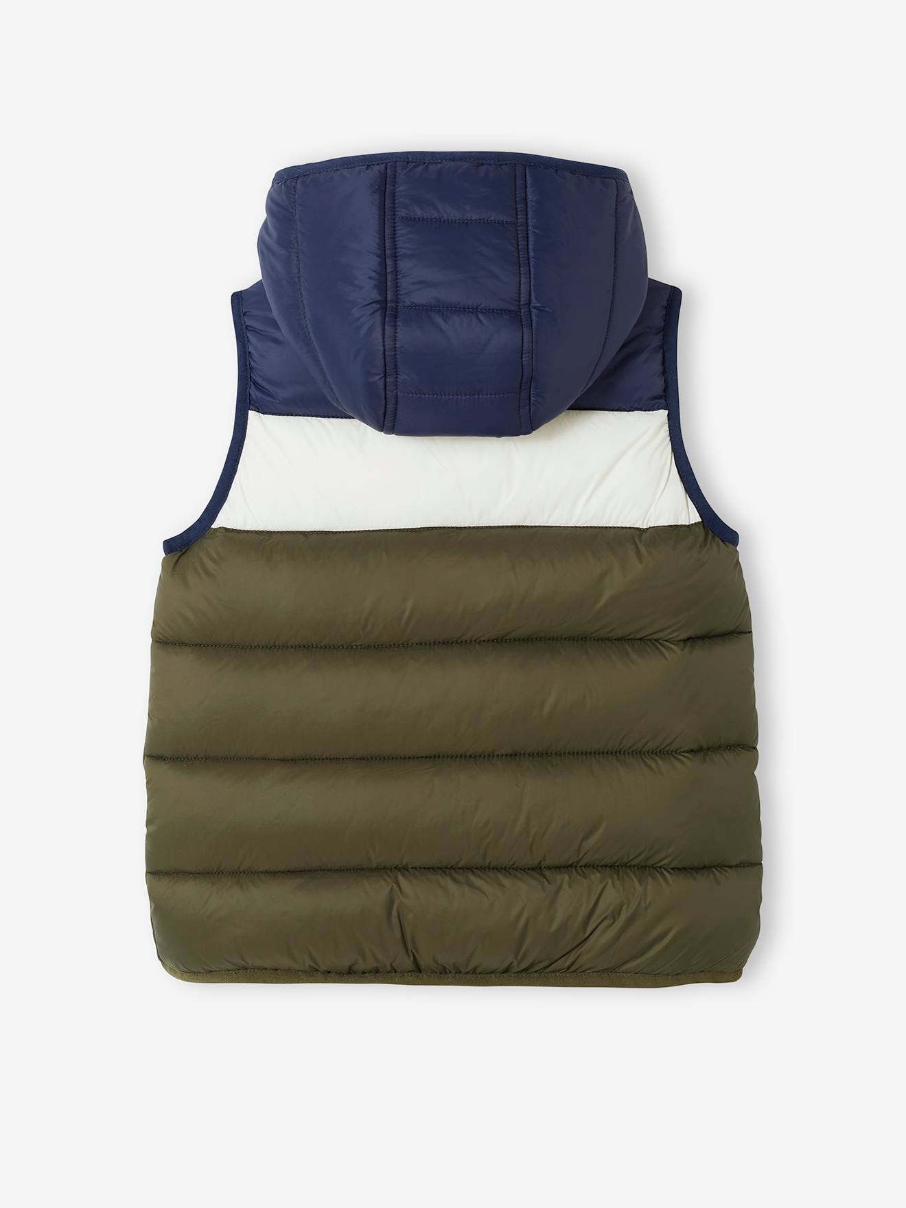 Doudoune sans manche à capuche colorblock garçon kaki