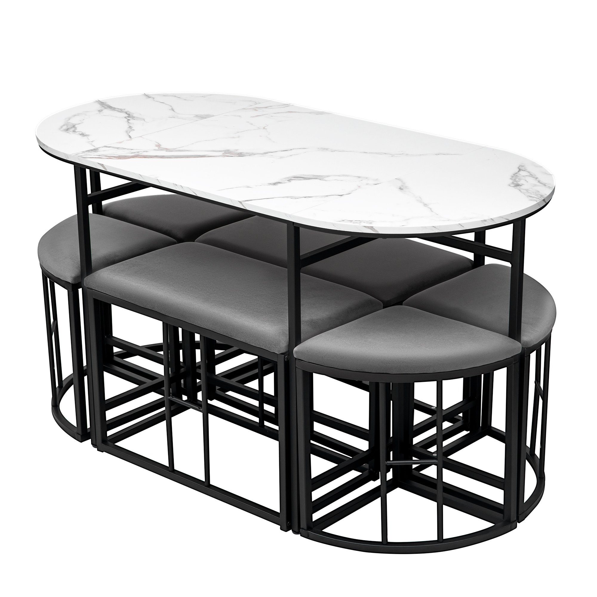 HAUSS SPLOE Essgruppe Essgruppe mit Esstisch und Stühle Küchen Esstisch Set, (6-tlg., 140*70*76cm, belastbar 120 kg), Küchen Esstisch Set ausStahlrahmen Moderner weißer und Schwarz