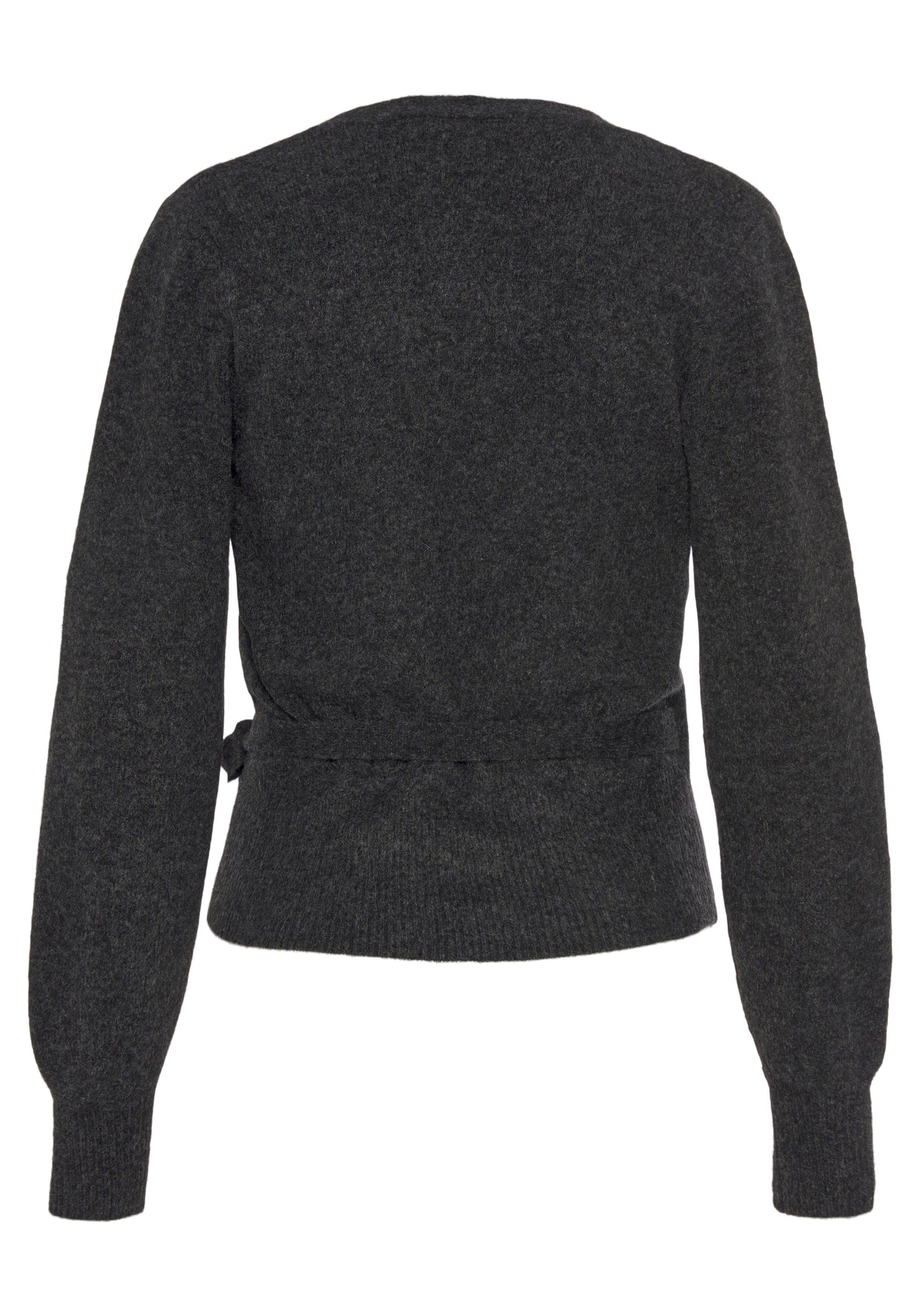 LASCANA Wickelstrickjacke -Strickjacke mit Bindeband und breitem Rippbündchen, Loungewear