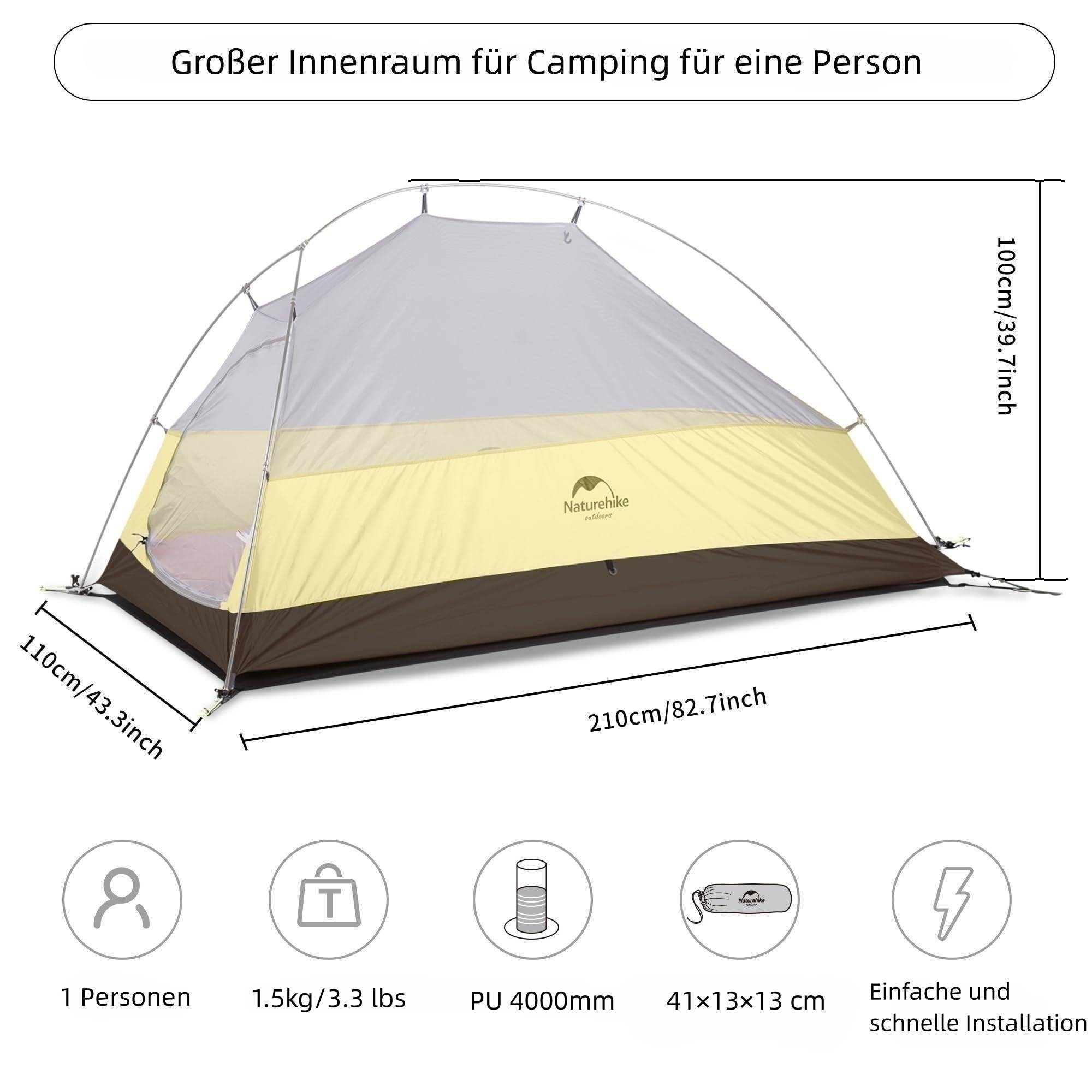 Naturehike Kuppelzelt Einzelzelt Ultraleichte Zelt Wasserdicht, Personen: 1