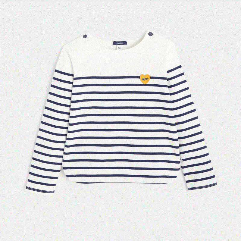 T-shirt marinière à personnaliser d'un cœur bleu fille