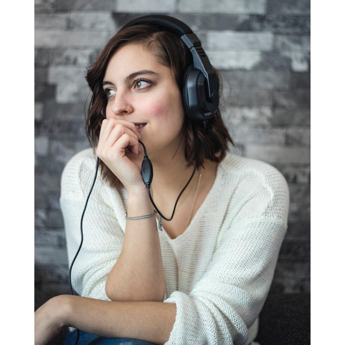 Thomson TV HiFi Kopfhörer Over Ear, Lautstärke regelbar, extra langes Kabel Over-Ear-Kopfhörer (Schwarz)