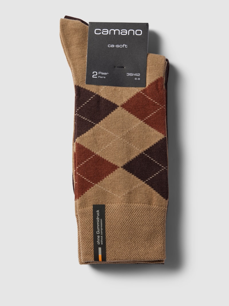 Socken mit Karomuster im 2er-Pack in camel