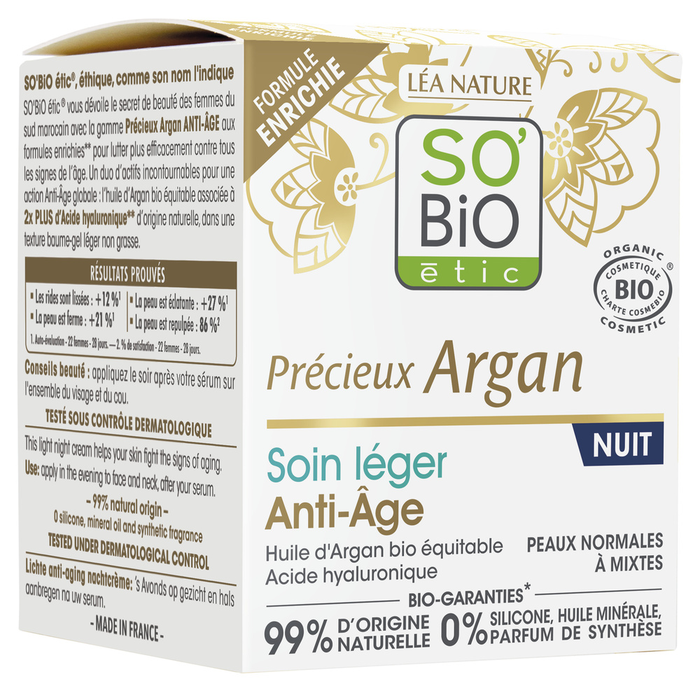 LÉA NATURE SO BiO étic Soin léger Anti-Âge nuit, Précieux Argan Crème visage
