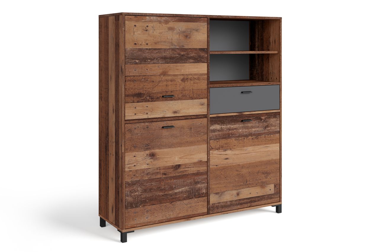 byLiving JACKSON Highboard, Breite 126 cm, Old-Wood-Optik, anthrazit